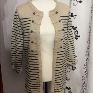 Military Style Striped Beige and Black Cardigan